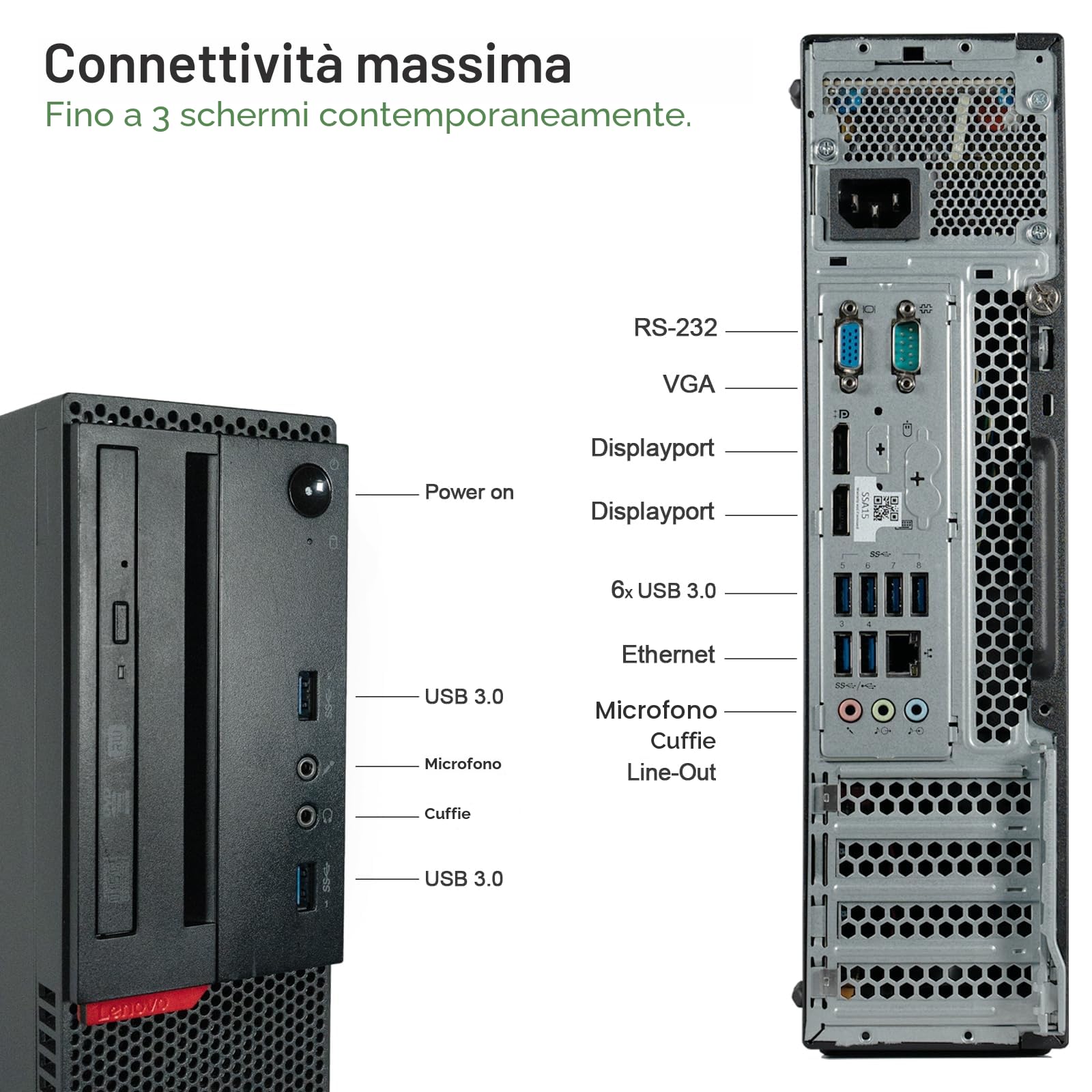 Lenovo - PC veloce con ****ntel Core i7 - Computer desktop + Silent Computer per ufficio e casa ufficio con 4,0 GHz - 32 GB RAM - SSD da 1 TB - USB3.0 - WLAN - Include Windows 11 Pro