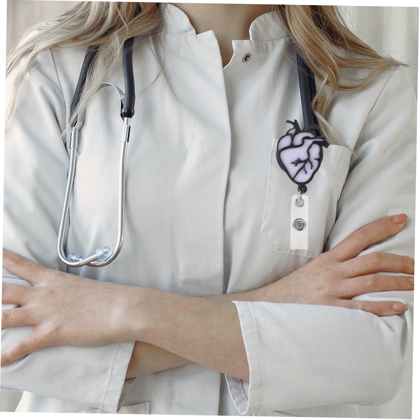 10pièces Porte-badge Rétractable Forme De Cœur Blanc Et Rouge Pour Infirmiers Enseignants Étudiants Et Conférences