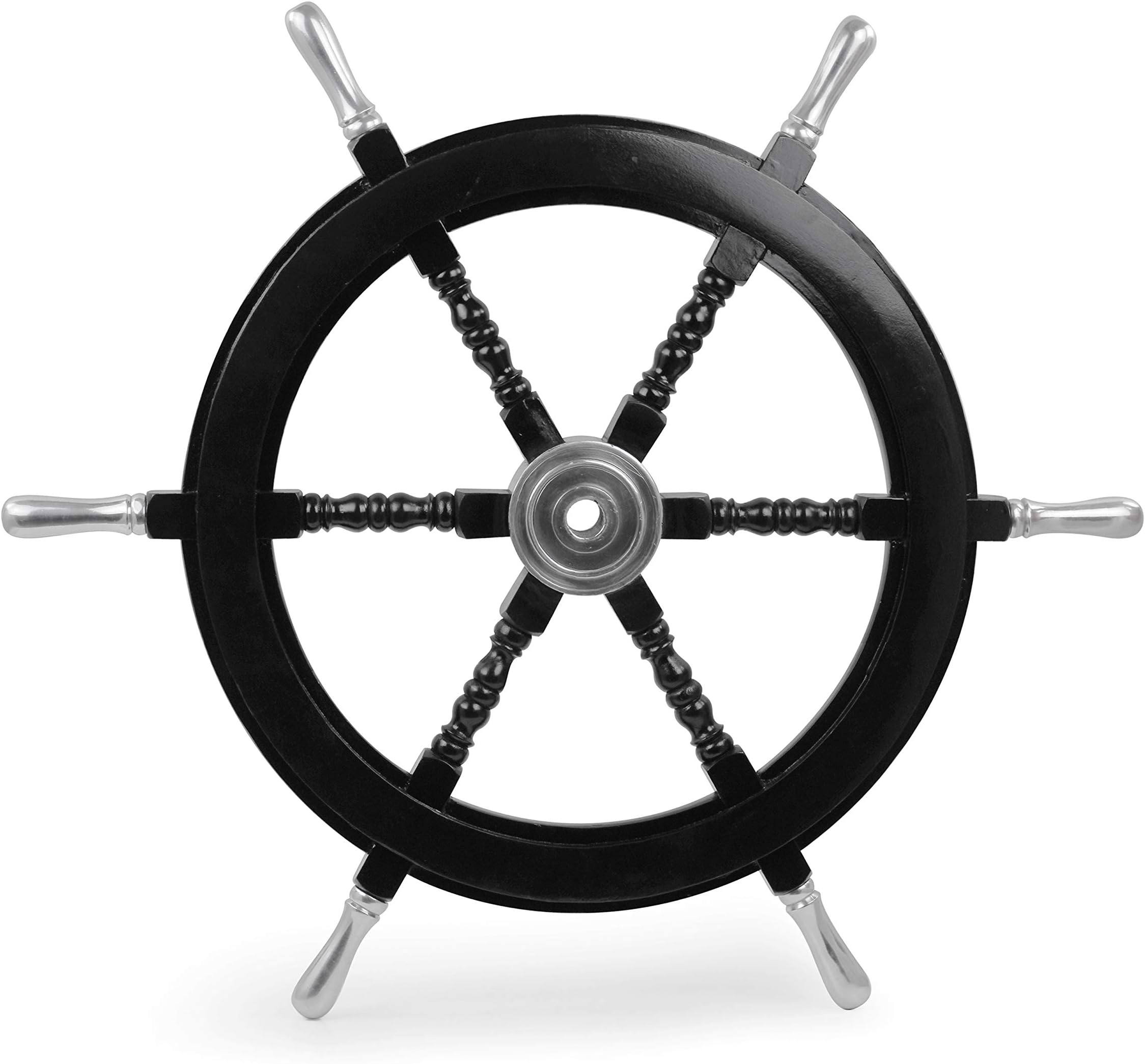 Nagina International Premium Nautical Handcrafted Wooden Ship Wheel | Pirate's Wall Home Decor & Gifts 16 Inches, Black (Aluminium Hub & Handle)