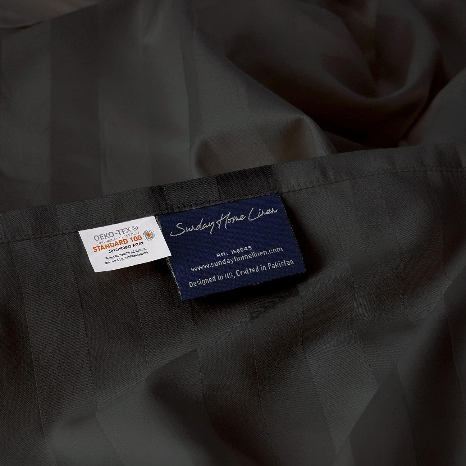 Sunday Home 400 Thread Count 100% Natural Cotton 1 Fitted Sheet Only Damask Stripe Dark Grey King Size Fitted Sheet - 15" Deep Pocket, Long Staple Ultra Soft & Silky Sateen Weave