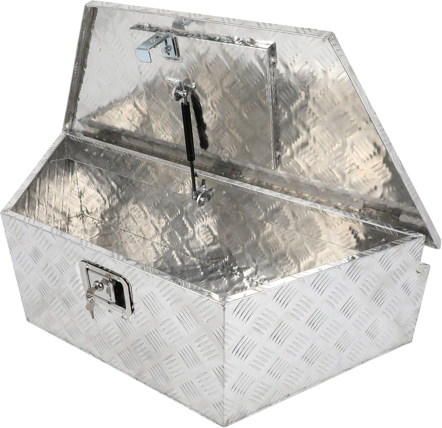 SCITOO 39Inch Lock And Keys Trapezoid Truck Bed Storage Box For Pick Up Truck Bed RV Trailer Tool Box Silver