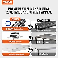 Vista 2 de Mophorn - Mesa de trabajo de acero inoxidable de 24 x 24 x 34 pulgadas, mesa de trabajo de preparación comercial de alimentos resistente, mesa