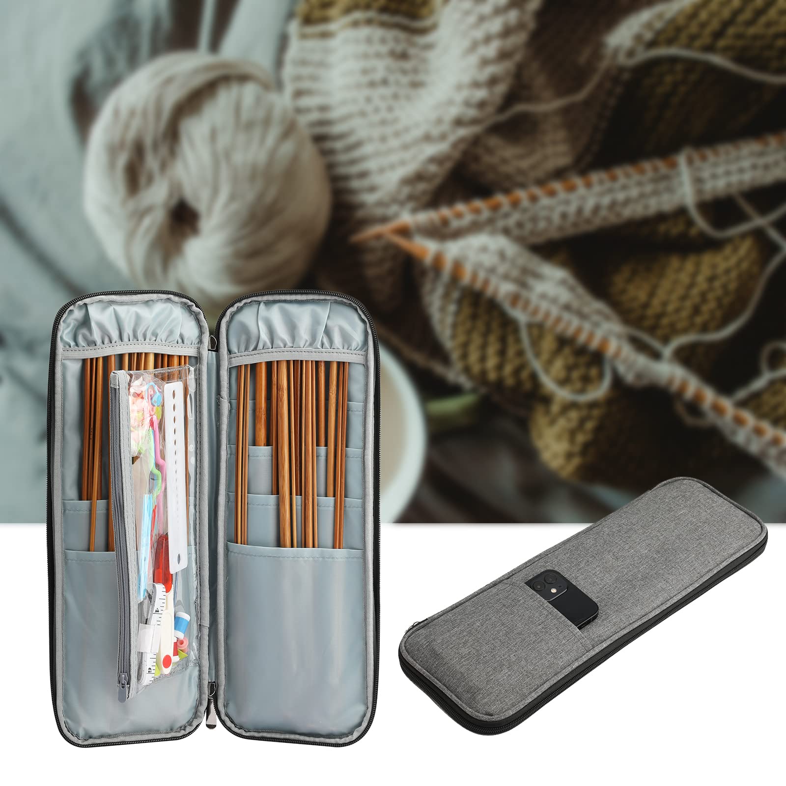 Stricknadel-Set, 34,3 cm, 36 Stück, glatt, Bambus, einspitzig, mit Etui, perfektes Strickset mit Zubehör