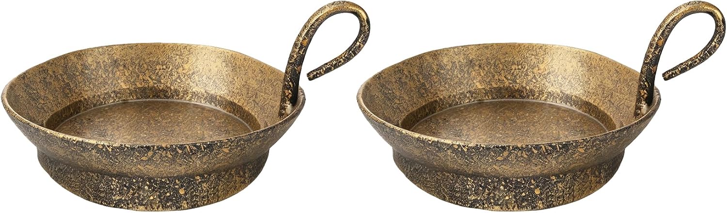 6" Wide Set of 2Cast Iron Candle Holder with Handle in Rustic Gold for Pillar, Pillar Candle Holder, Farmhouse Vintage Style, for Mantels, Tabletops, Centerpieces, Entryways, Shelves