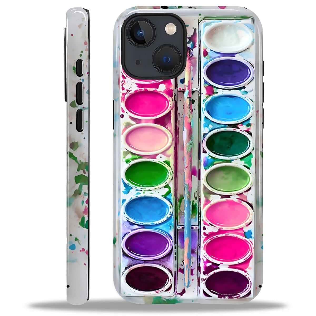 Compatible with iPhone 15 Case - Hybrid Heavy Duty 2 in 1 Full Body Rugged Shockproof Protection Glossy Case for iPhone 15 - Watercolor Palette