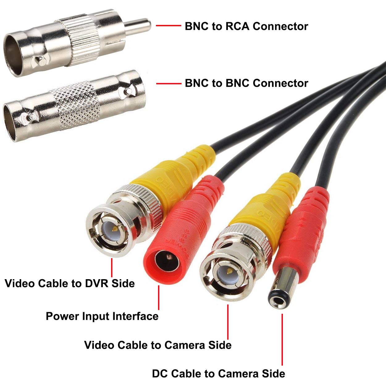 UHPPOTE 2 w 1 system monitoringu CCTV kabel zasilający wideo ze złączem BNC RCA (18 m / 59 stóp)