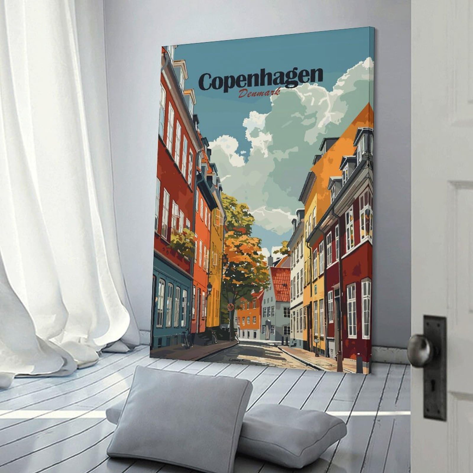 Junmoney Copenhagen Denmark Cityscape Art Print Hanging Wall Art 24x36inch(60x90cm), for Gallery Wall Decor And Room Displays, A Versatile Canvas Print for Layering