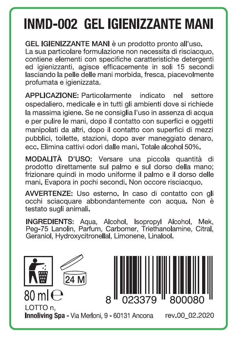 Kit 3 confezioni Gel igienizzante mani 80ml INMD-002 Innoliving