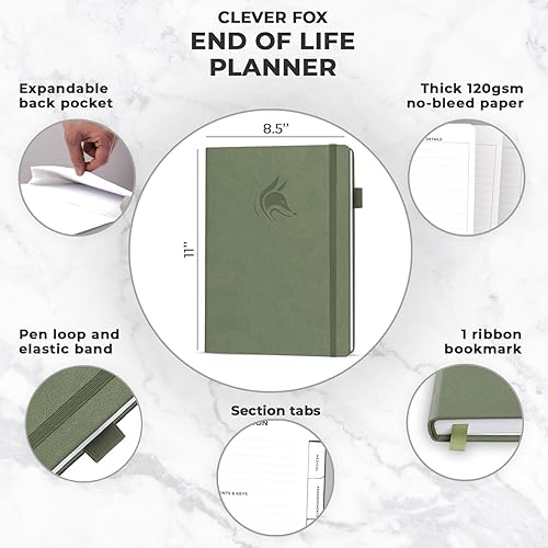 Vista 108 de Clever Fox Planificador de fin de vida - Organizador de arreglos finales para beneficiarios, preparación de testamentos, últimos deseos y Verde