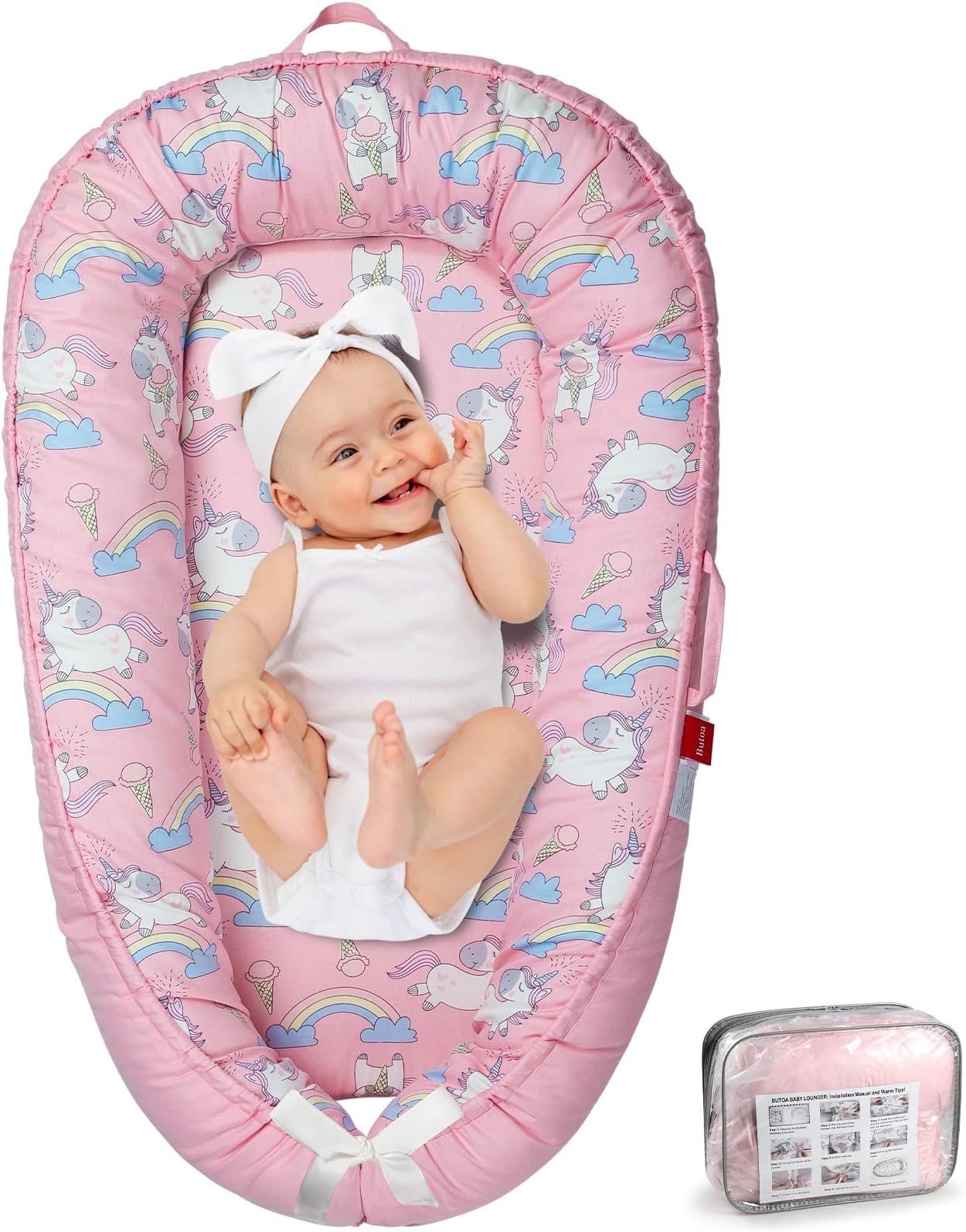 Baby Lounger - Baby Lounger for Newborn 0-24 Months, Breathable & Soft Baby Nest, Portable and Lightweight Infant Lounger for Home and Travel, Ideal Newborn Babies Essentials Baby Shower Gifts