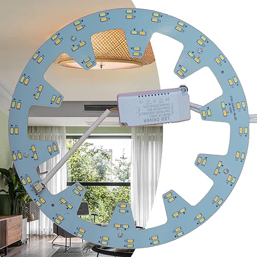 OLYMSTAR Kit de luz de ventilador de techo de montaje empotrado LED de temperatura de 3 colores de 24 W, panel de tablero de luz LED, retrofit motor