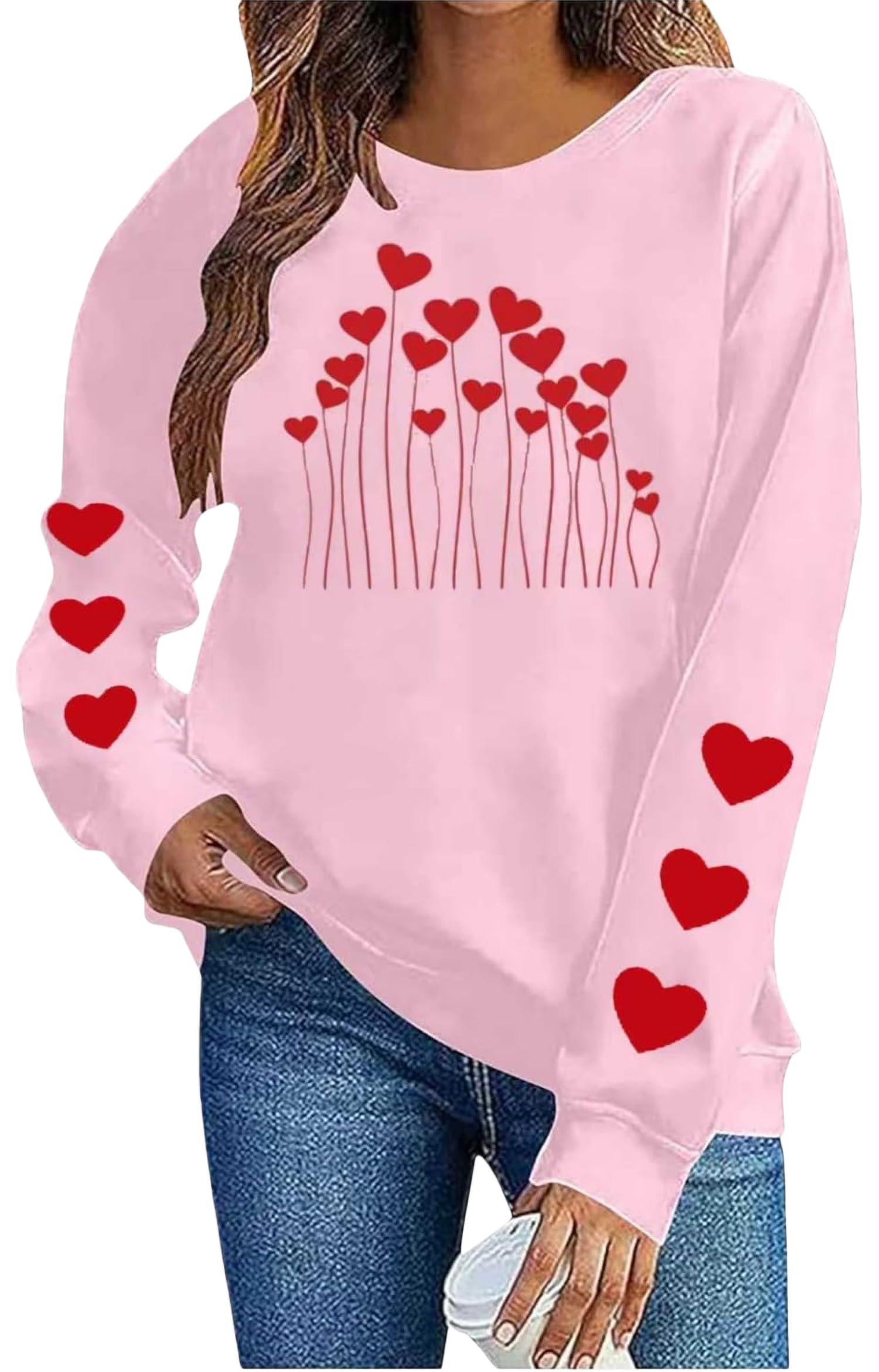 Valentines Sweatshirt Women Funny Love Heart Graphic Valentine Shirt Casual Long Sleeve Pullover Tops-image-33