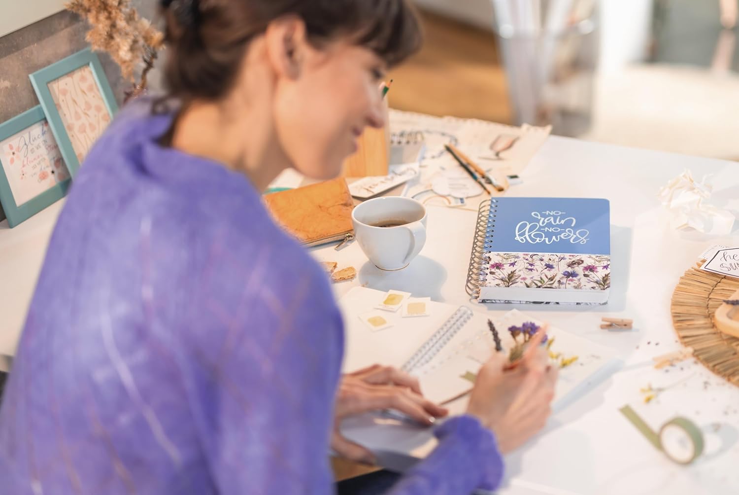 SIGEL JN619 Jolie Spiral notebook, Misty Meadows, dotted (dot grid), 120 gsm, 16,8 x 21,5 cm, hardcover, 240 pages, violet, Blue, Green