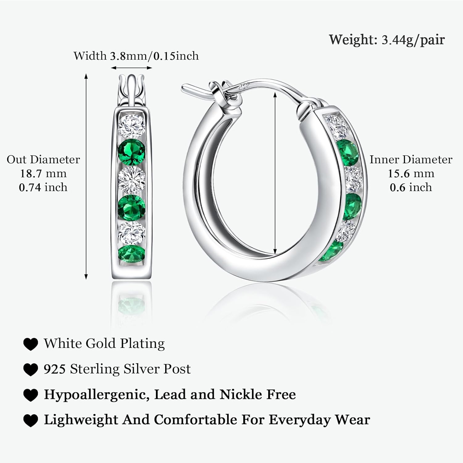 Small Hoop Earrings for Women Sterling Silver/14K Gold Plated 18mm Thick Huggie Hoop Earring Annivesary Wedding Jewelry Channel Set Birthstone Earrings - Image 6