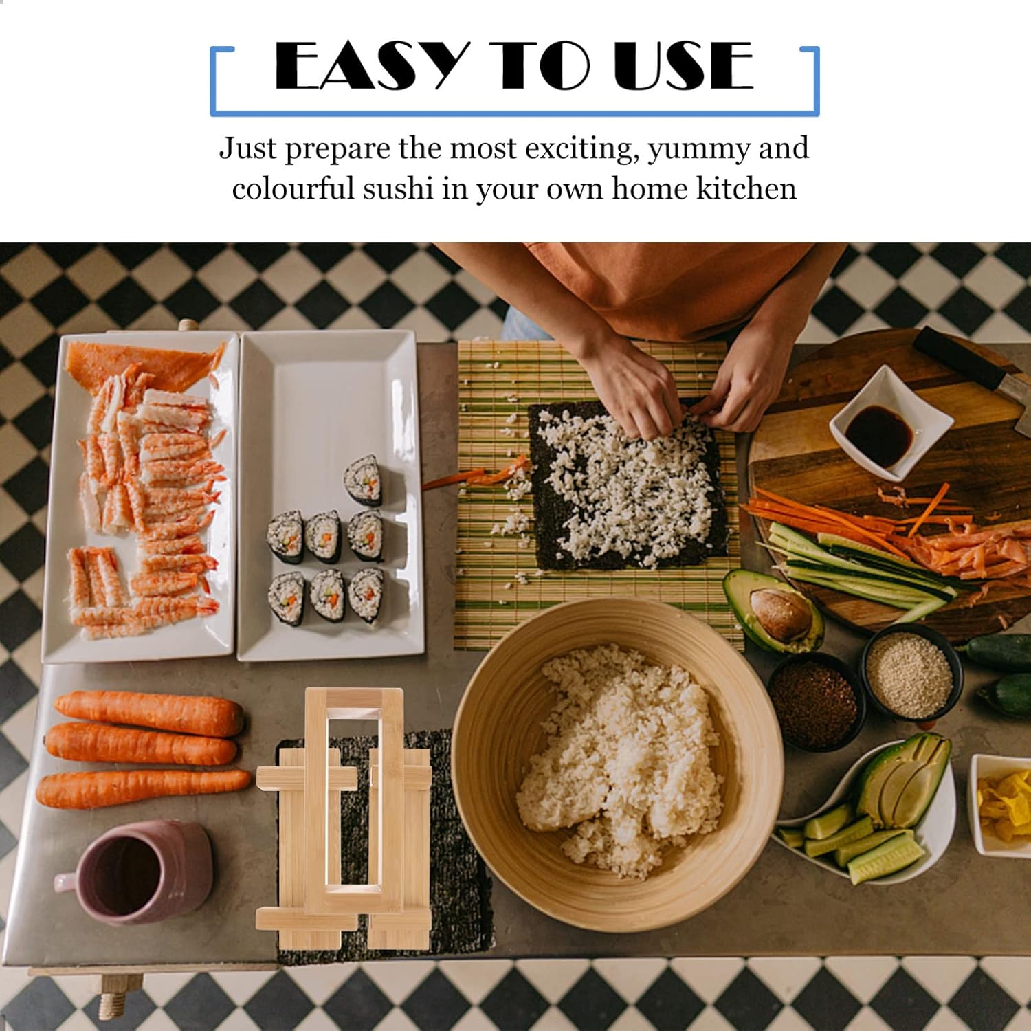 Hemobllo Sushi Mold Kit Wooden Press for DIY Sushi Making Sushi Rolling Tool for Home Kitchen Easy to Use for Beginners and Amateurs