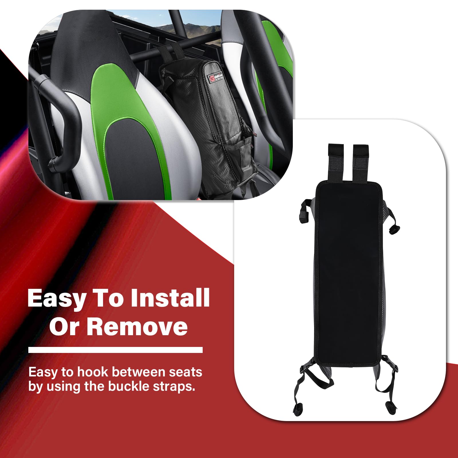 Goldfire Universal UTV Center Seat Bag - Storage Organizer For KRX, Teryx, RZR, Talon & More, Black - View #4