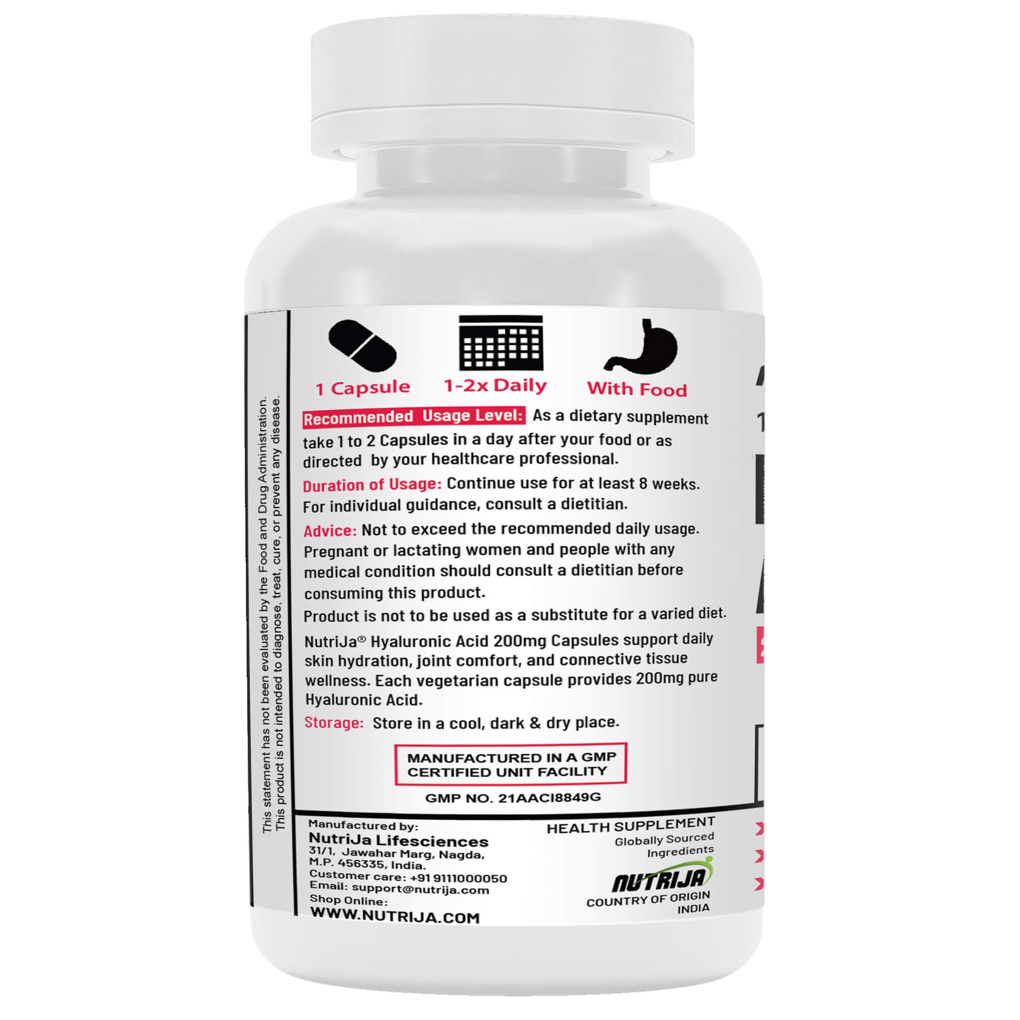 NutriJa Hyaluronic Acid 200mg Capsules for Skin Hydration & Joint Support 120 Veg Capsules | Daily Wellness Supplement 1