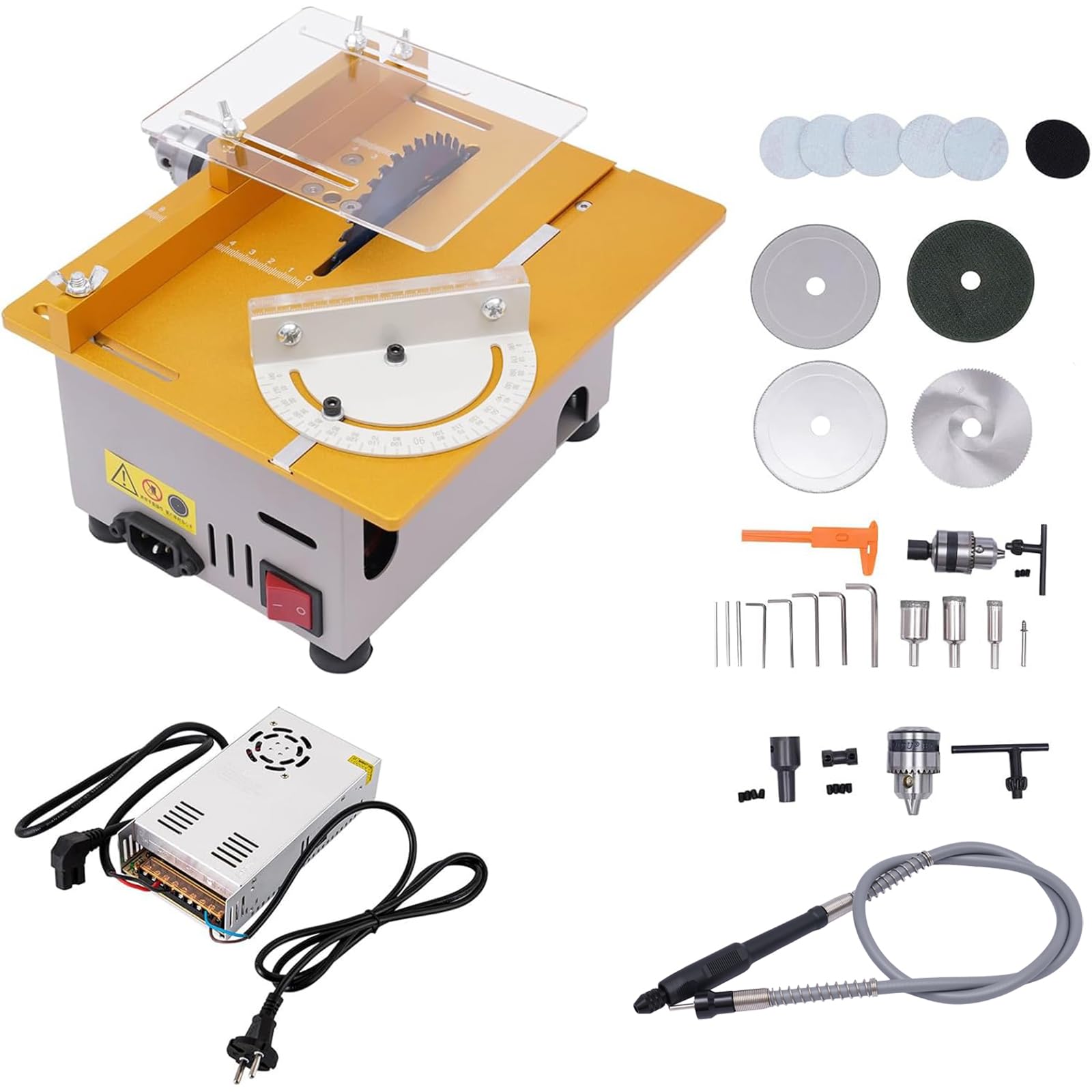 Mini scie circulaire de table 300 W, scies circulaires de table, multifonctionnelle, scie de table de précision portable avec 4 lames de scie, hauteur de lame de scie réglable, 9000 tr/min, pour