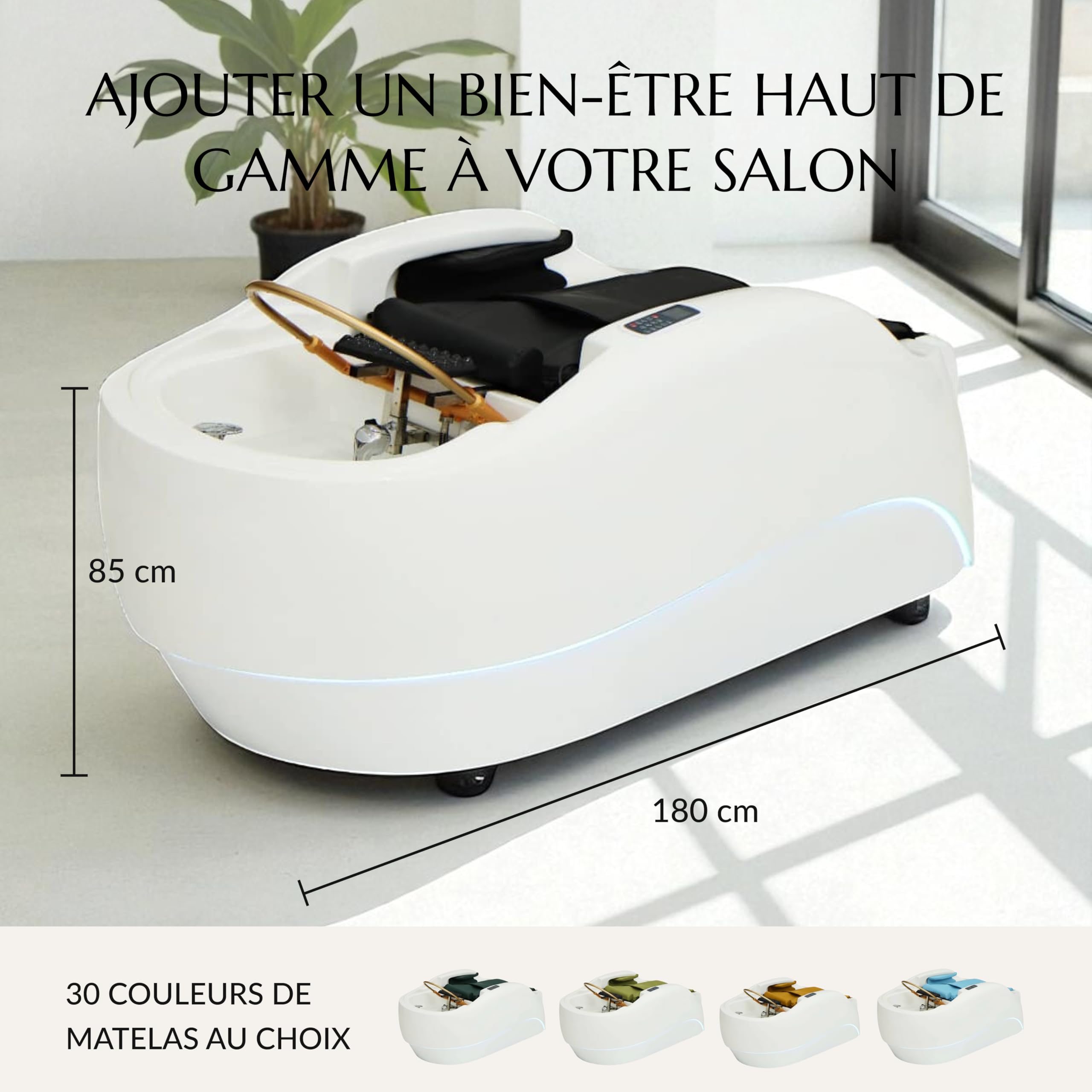 Fauteuil massant Head Spa – Massage Dos & Mollets, Arrivée Eau Chaude/Froide - Vasque Acrylique – Matelas Confort 14 cm - Installation Facile - Matériel Professionnel – Garantie 1 An