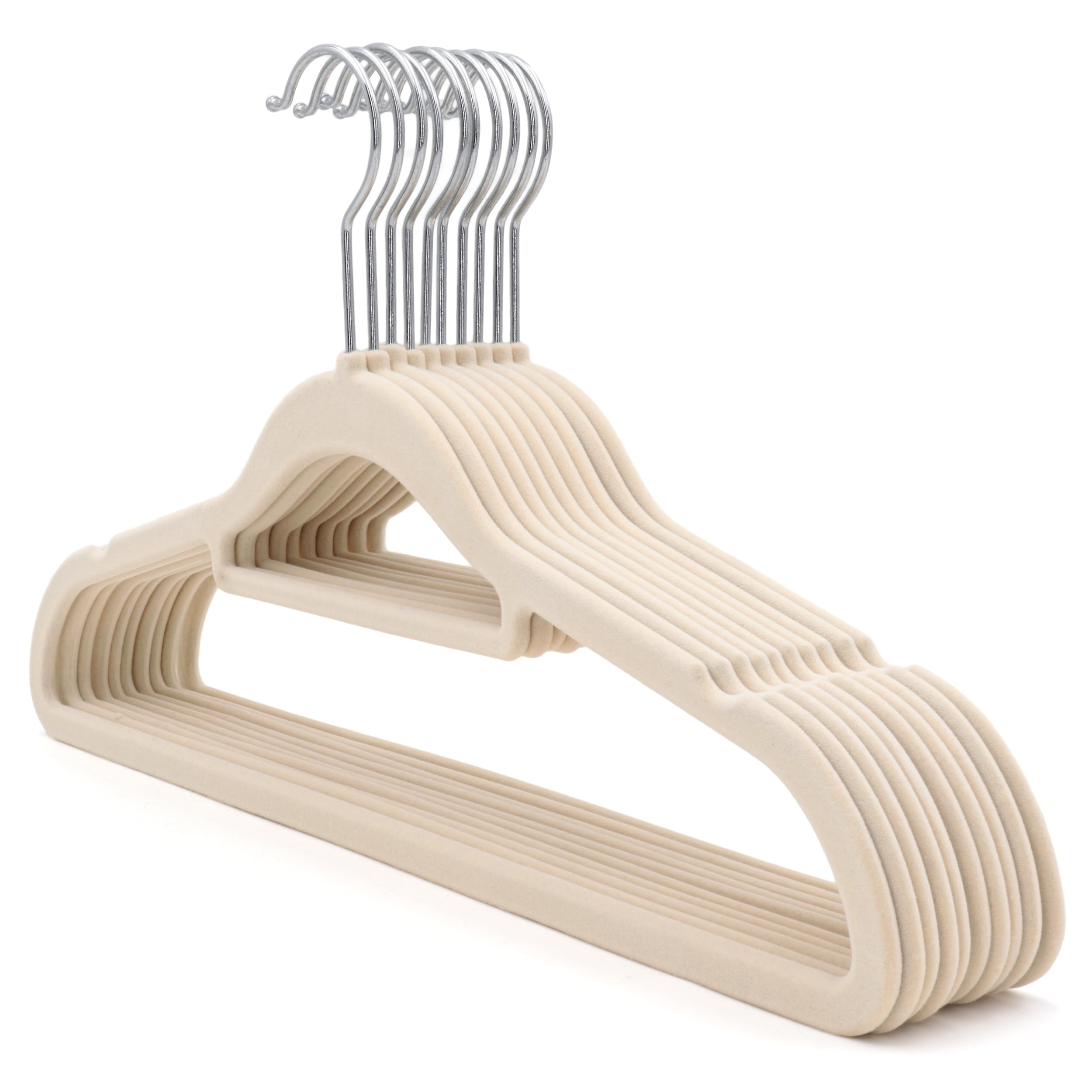 The Hanger Store Beige 60 Non-Slip Flocked Velvet Space Saving Coat Clothes Hangers With Trouser Bar