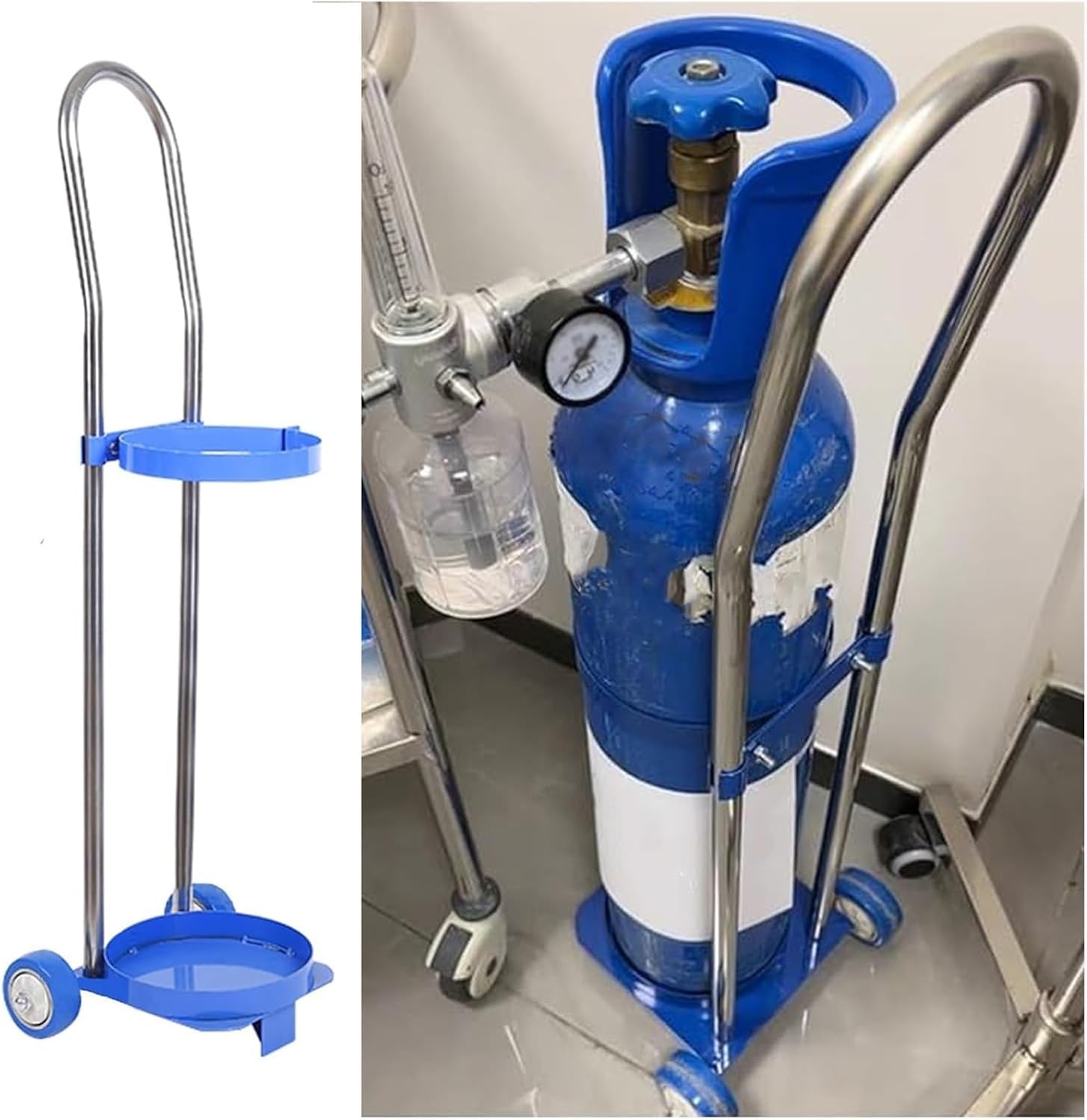 GTHTUHFD Oxygen Cylinder Cart, Oxygen Tank Cart, Cylinder Cart, Mobile Stainless Steel Cylinder Bracket With 2 Swivel Casters, Portable Cylinder Trolley,Base 17 Cm/6.7 in-31.5 in (1