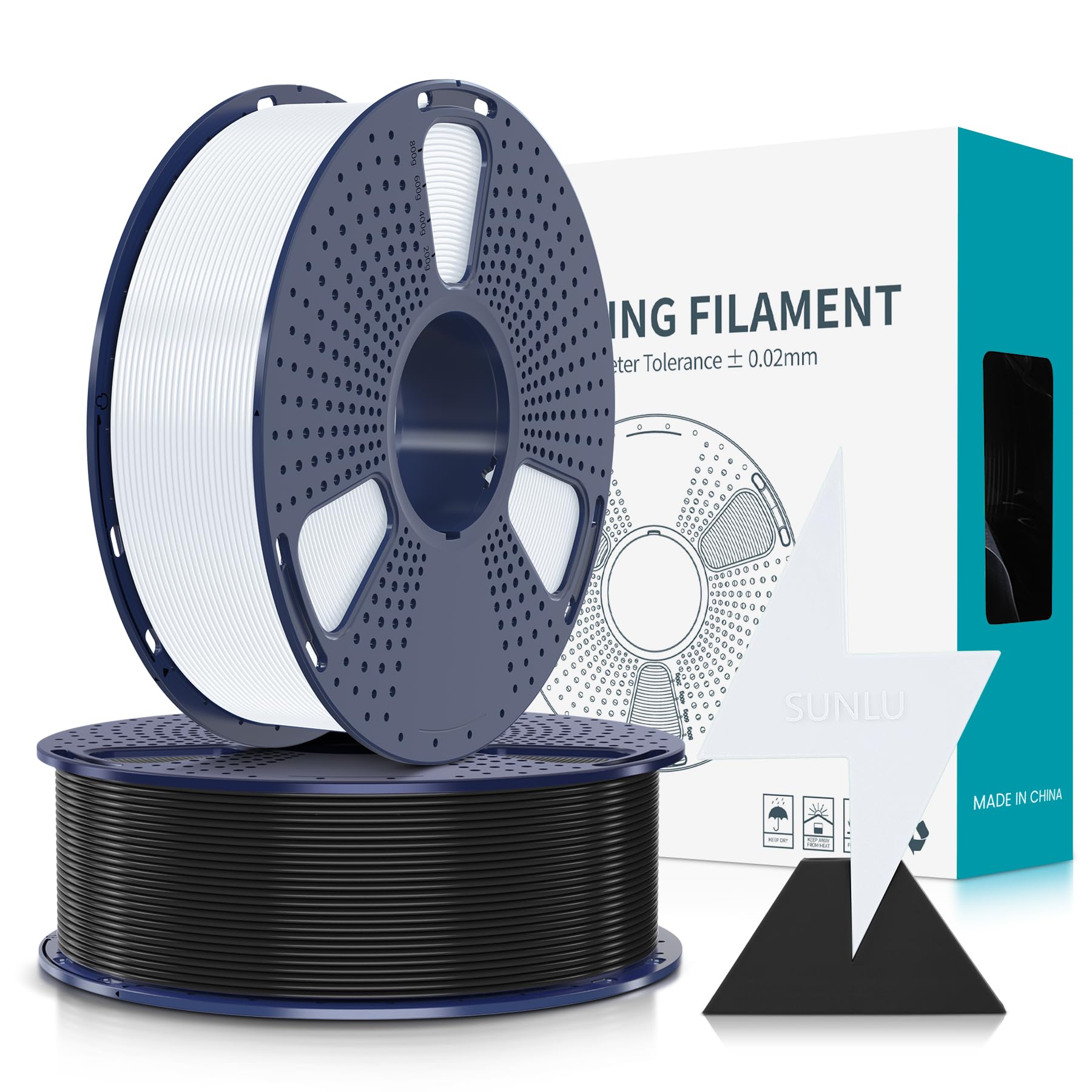 SUNLU Alta Velocità Filamento PLA 1.75mm, Filamento per Stampante 3D Veloce ad Alto Flusso, Progettato per una Stampa 3D Veloce, Precisione Dimensionale +/- 0.02 mm, Filamento HS-PLA, 2KG Nero+bianco