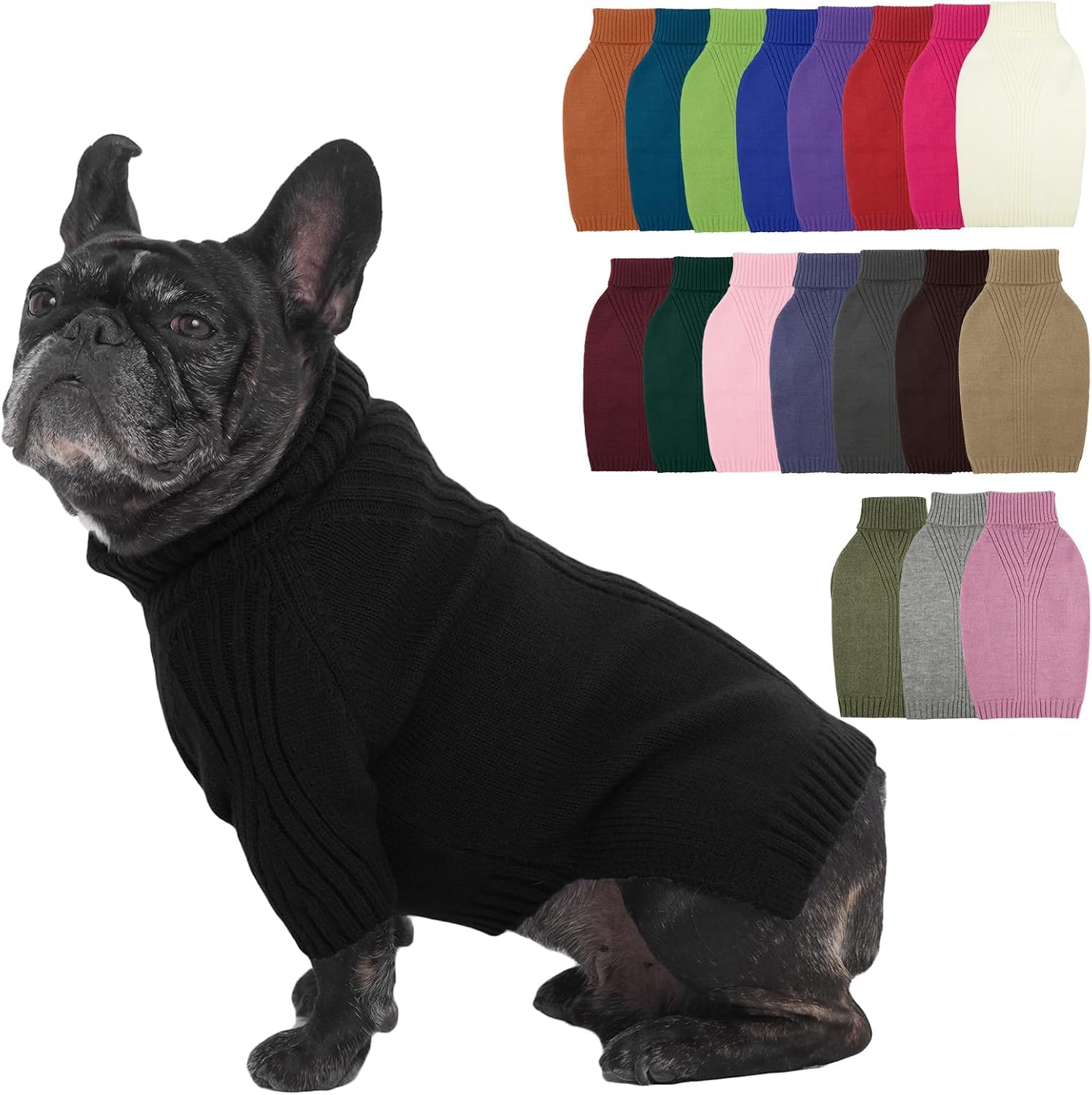 IECOii Small Dog Jumper, Warm Turtleneck for Small to Medium Dogs, L