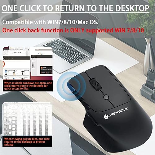Miniatura 3 de J-Tech Digital Mouse ergonómico inalámbrico con rueda de desplazamiento lateral para pulgar 3 DPI ajustables (80012001600) Compatible con Windows,