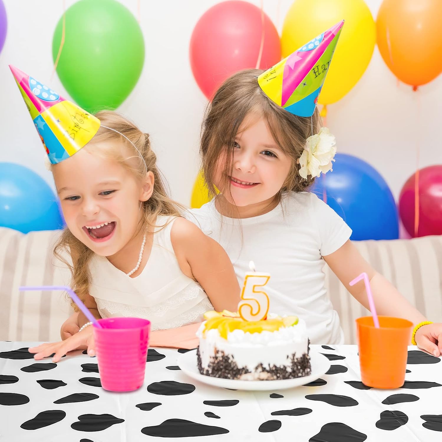 Maitys 12 Pcs Cow Tablecloth 54 x 108 Inch Cow Table Cloths for Parties Cow Tablecloth Cow Party Supplies Disposable Plastic Rectangular Table Cover for Farm Animal Birthday, Black and White