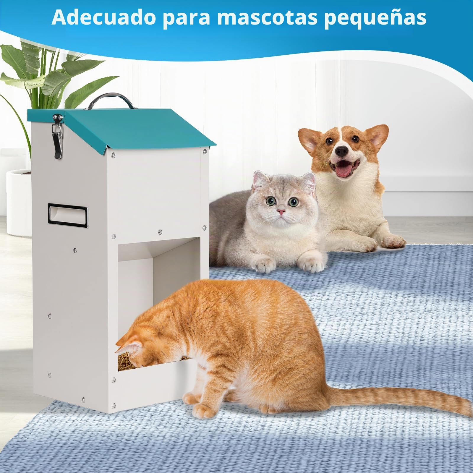 Comedero Automático para Perros de Exterior 6 kg Comedero Automático para Gatos con Almacenaje Alimentador por Gravedad para Cachorros, Perros, Gatos