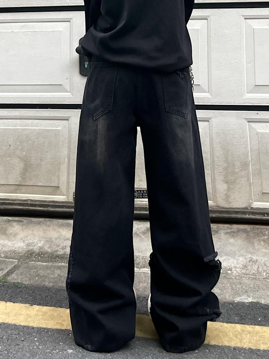 Hip Hop Baggy Jeans for Men with Hole Distressed Wide Leg Skater Jeans Loose Fit Denim Pants Streetwear - Image 5