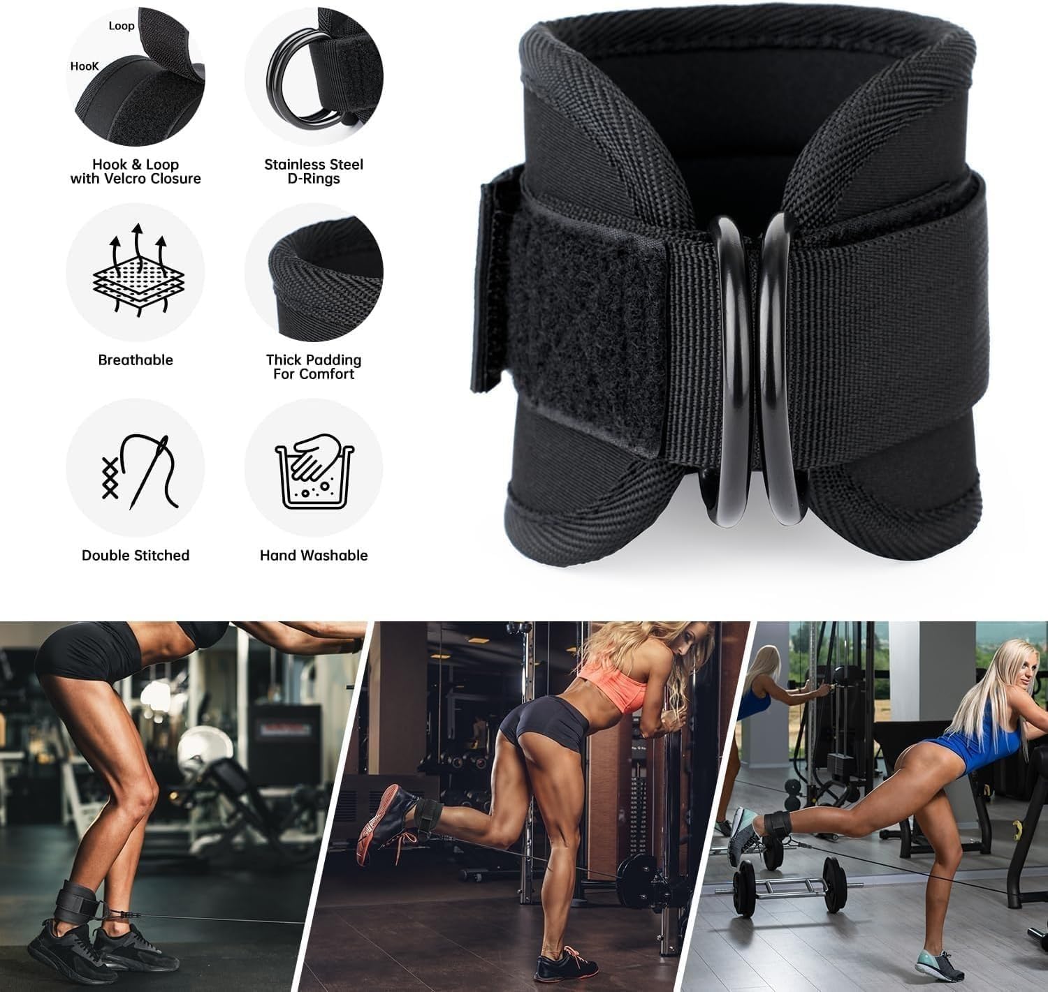 XYNO Ankle Resistance Bands with Adjustable Cuffs | Glute, Leg & Hip Workout Bands for Kickbacks, Butt & Lower Body Training | Home & Gym Fitness Equipment | Portable Strength Training Bands 4