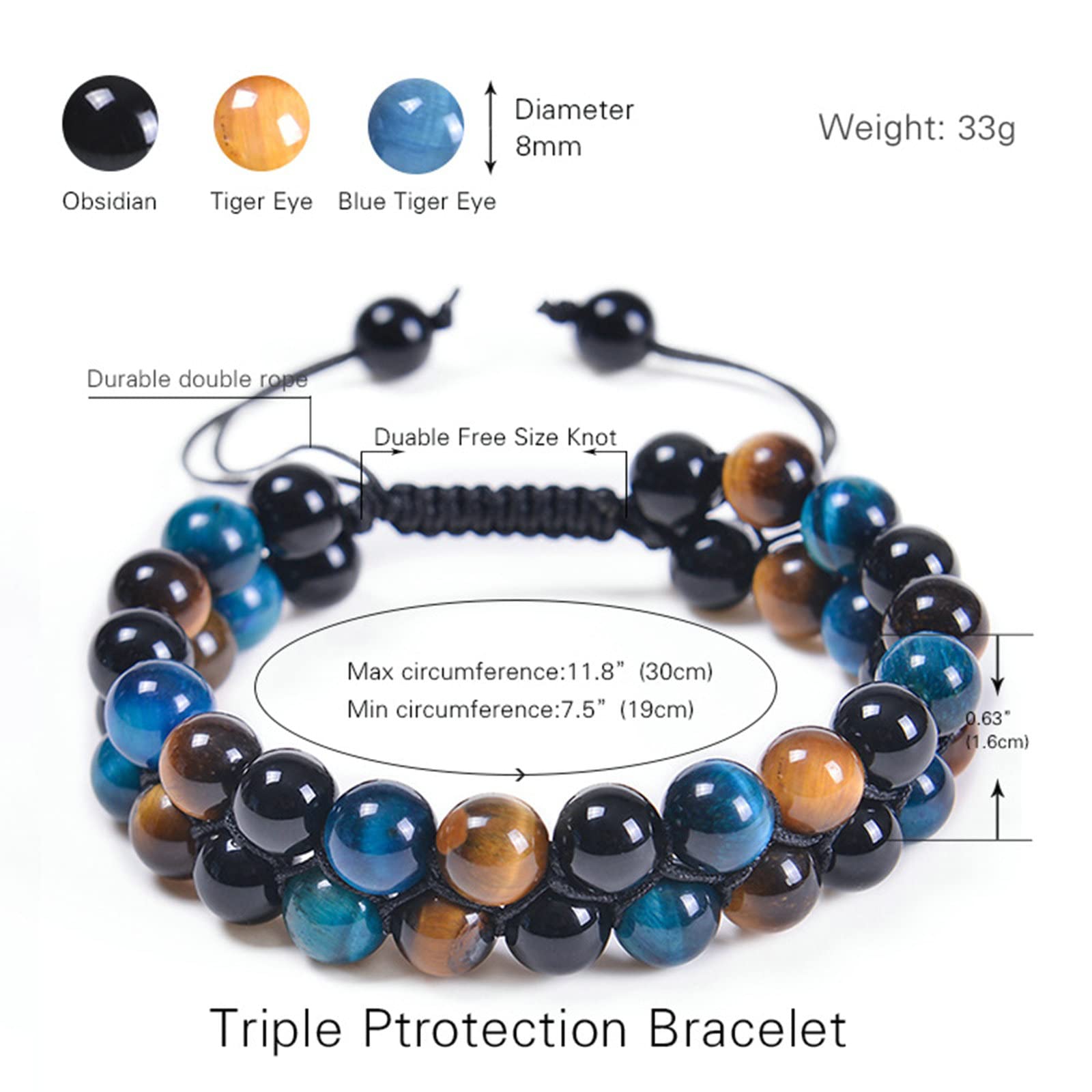 CNCNSH Naturstein-Perlenarmbänder, 8 mm Steinarmband, Damen-Stretch-Armbänder, Schmuck, 19 cm