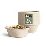 24 Oz Disposable Paper Bowls - Heavy Duty Disposable Bowls - Made from Natural Bagasse - Disposable Bowls for Hot Soup, Salad, Dessert, and More [50 Pack]