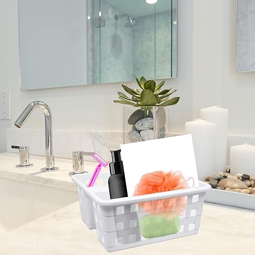 Miniatura 5 de Contenedores de plástico divididos de 3 compartimentos con asa de 10 x 8.75 x 7.5 pulgadas, organizador portátil multiusos para oficina en casa,