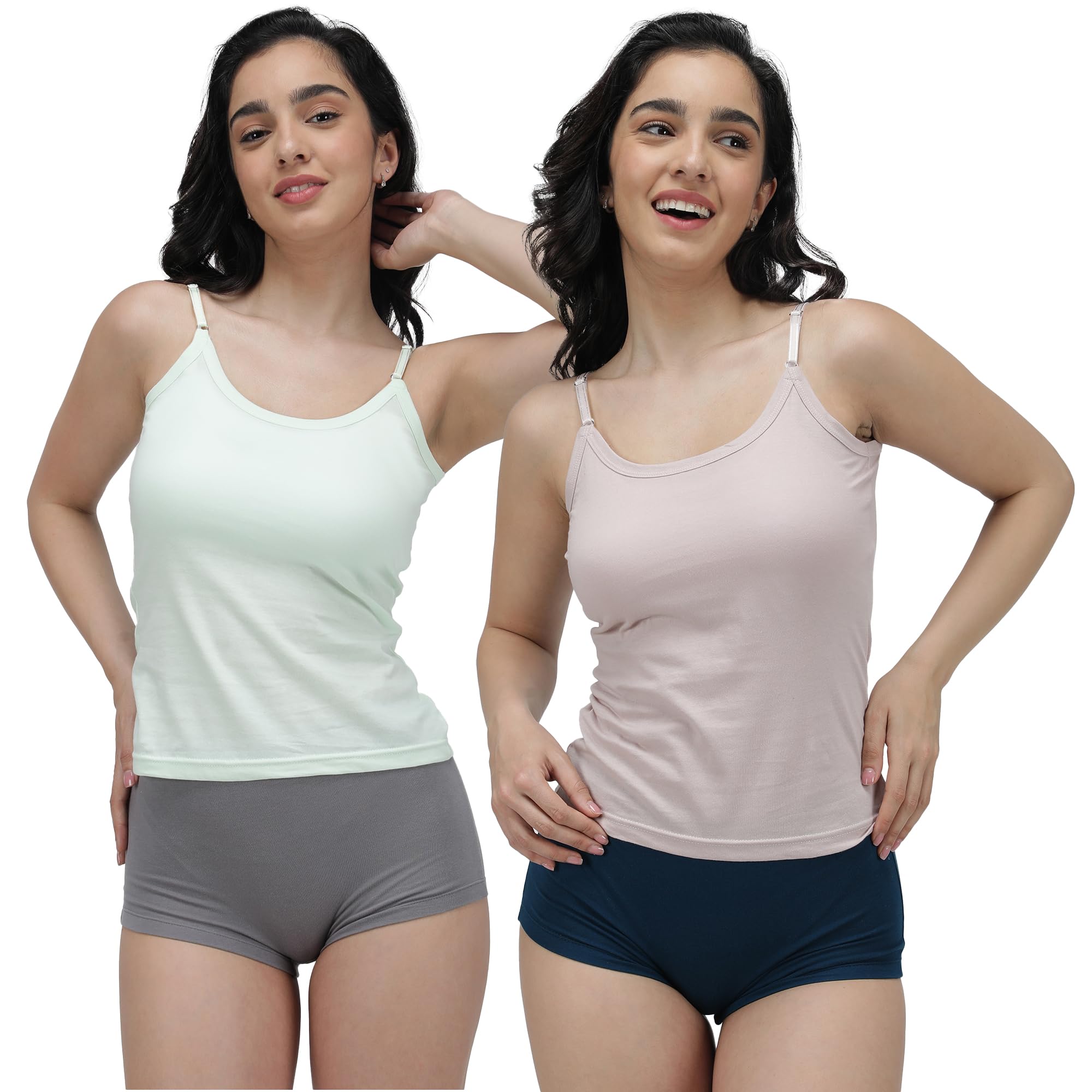 amul comfy Pack of 2 Black Sleeveless Solid Cotton Short Adjustable Slips | Camisole for Women(Assorted Colours May Vary)-picture-45