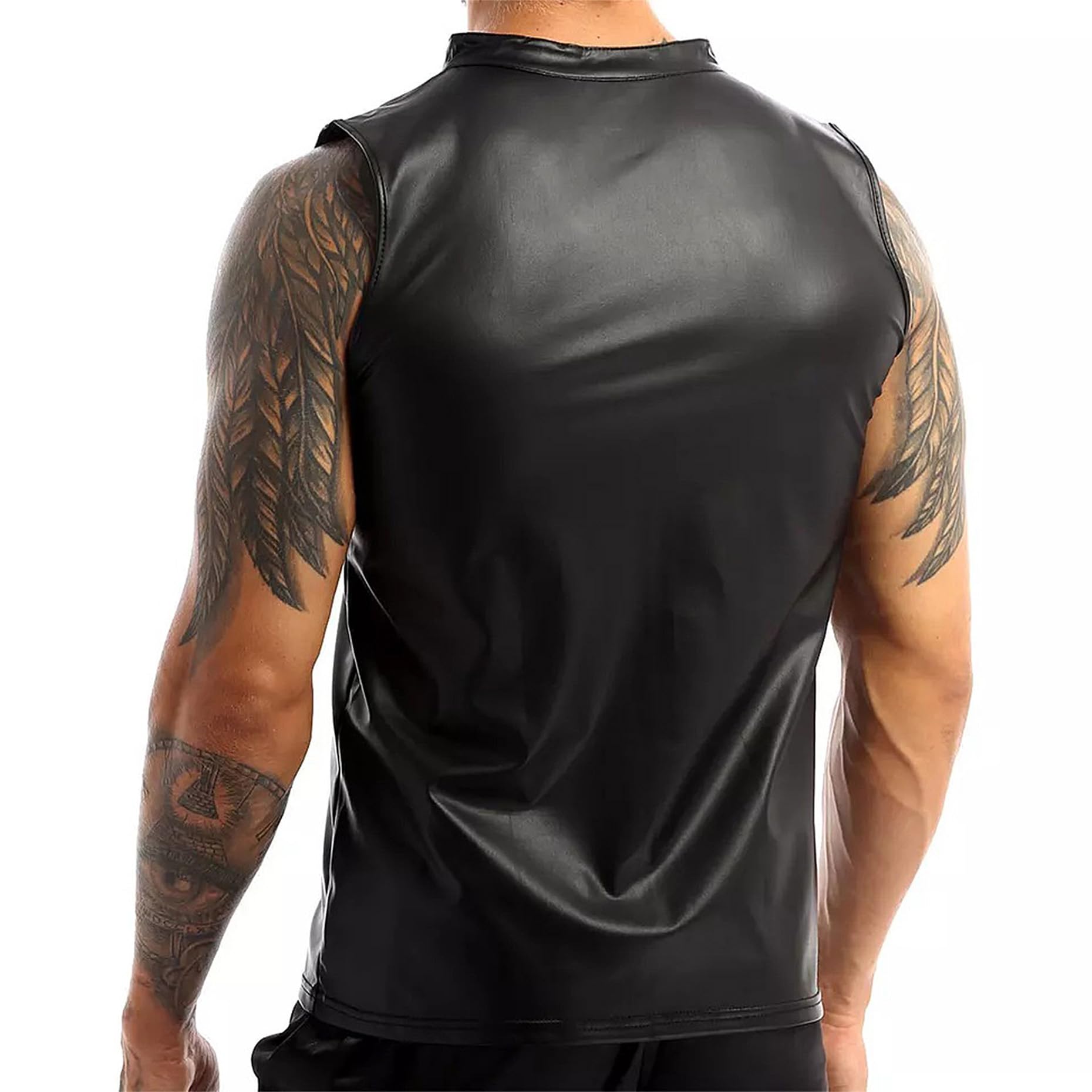 T-shirts en latex pour homme - Similaire au latex - T-shirt pour homme - Noir - Sexy - En cuir mat - Sans manches - Effet mouillé - En cuir verni - Pour homme