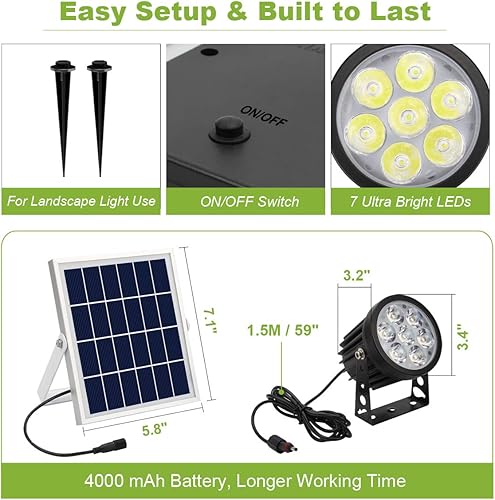 Miniatura 6 de APONUO Luz solar para asta de bandera, diseño de soporte alimentado por energía solar, se adapta a mástil de bandera de 1.4 a 3 pies, 2 brillos del