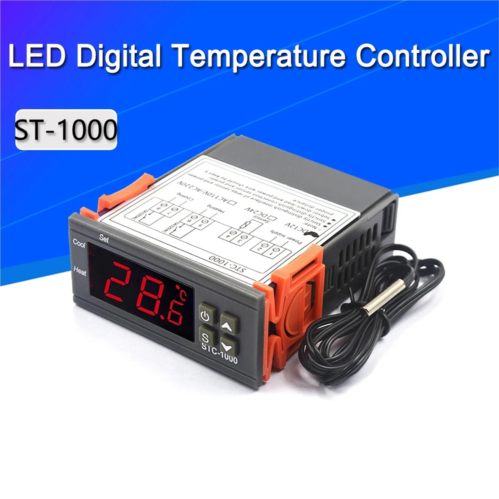 Controlador de temperatura digital Termostato Termorregulador Incubadora Relé LED 10A Calefacción Refrigeración STC-1000 12V 24V 220V(DC-12V)