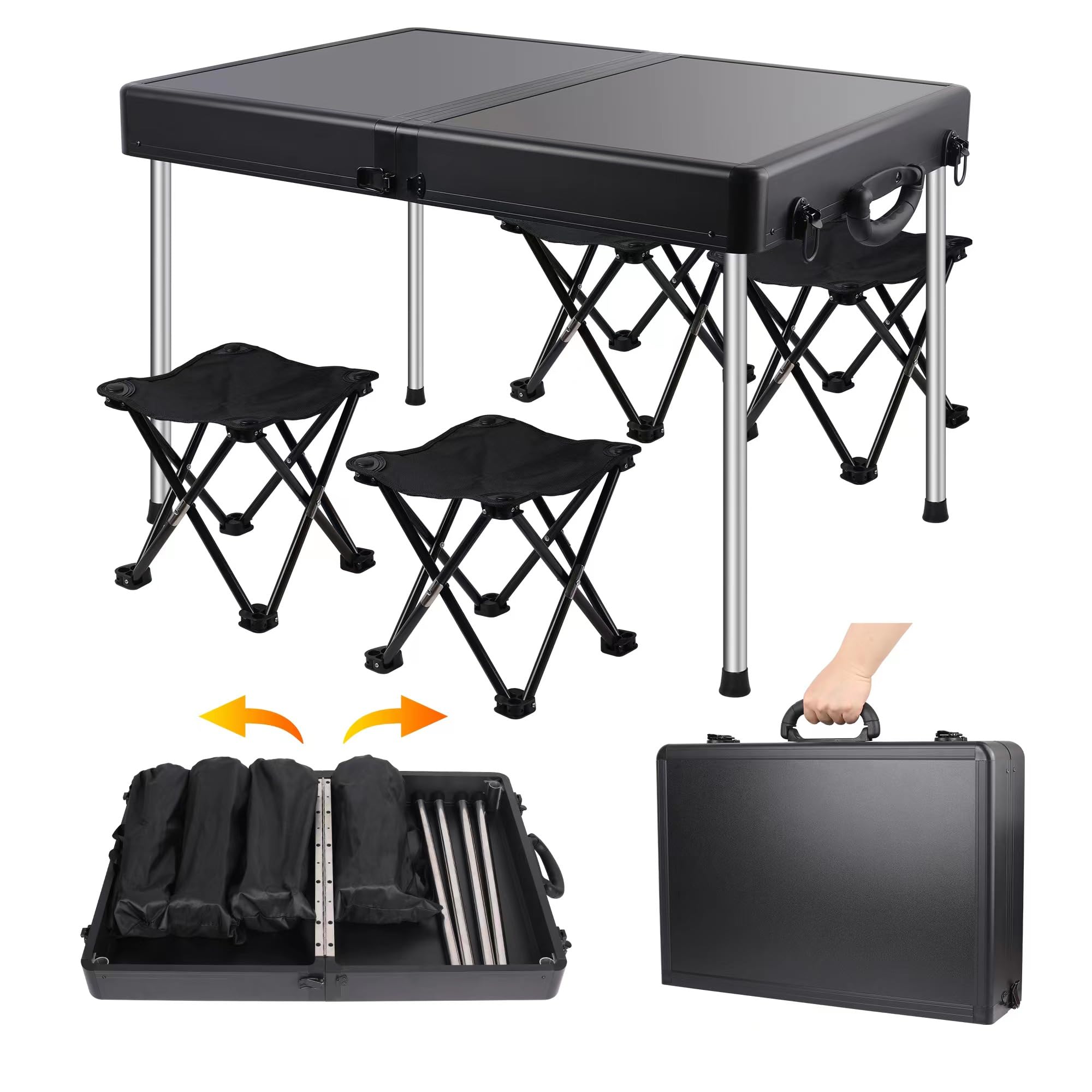 CSINPO Folding Table with Chairs,Portable Folding Camping Table,Picnic Table and 4 Chairs, Aluminum Folding Table for Picnic,Beach,Fishing,Hiking,BBQ,Parties,Activities,Indoor or Outdoor Use(Medium)