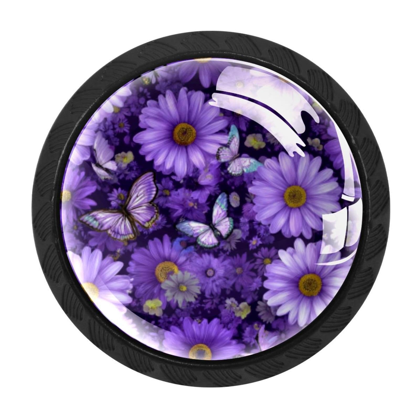 CHENZZZZ 4 Pack Daisy Butterflies Purple (3) Drawer Knob Cabinet Hardware
