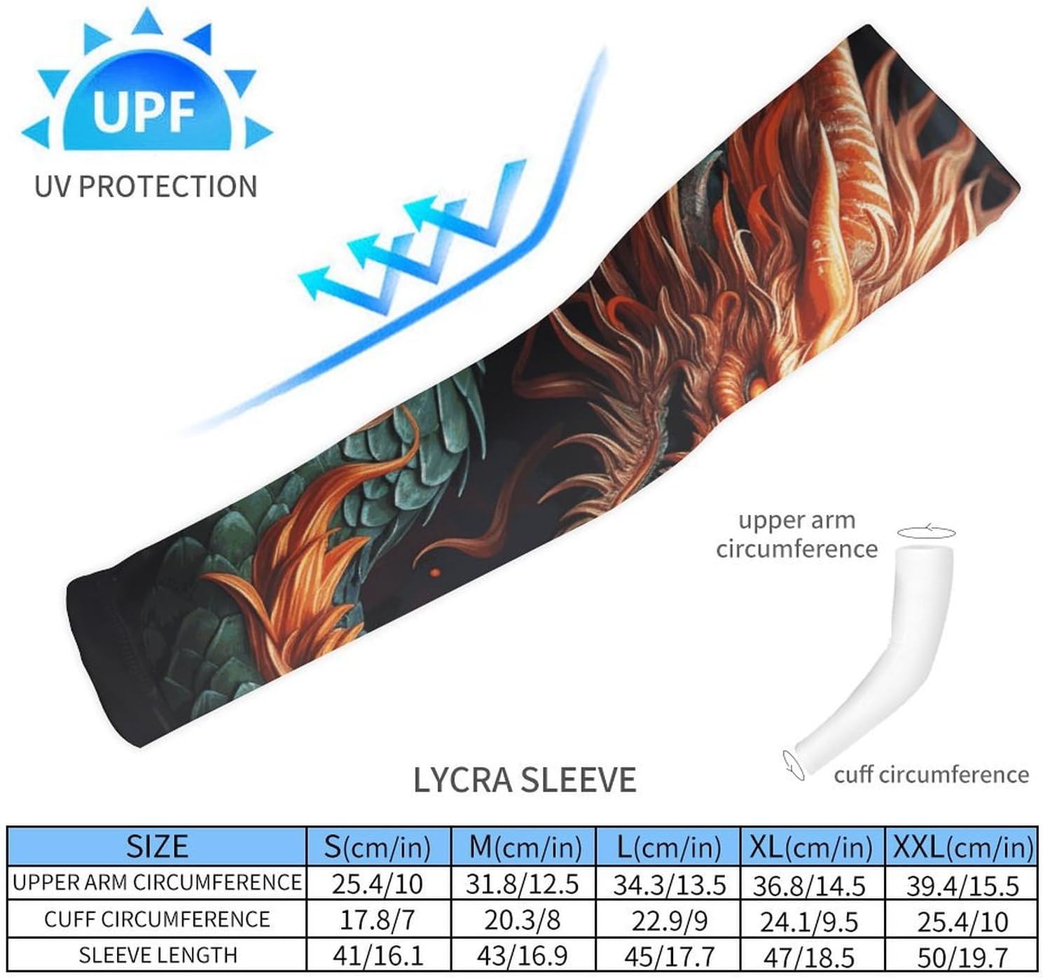 Chinese Dragon Arm Sleeves for Men Women Sun Protection Sleeves Cooling Compression Arm Covers for Sport