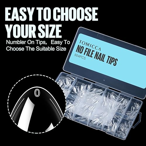Miniatura 4 de TOMICCA Puntas de uñas de almendra  504 uñas acrílicas, puntas de uñas de gel suaves transparentes, 12 tamaños, uñas postizas preformadas de