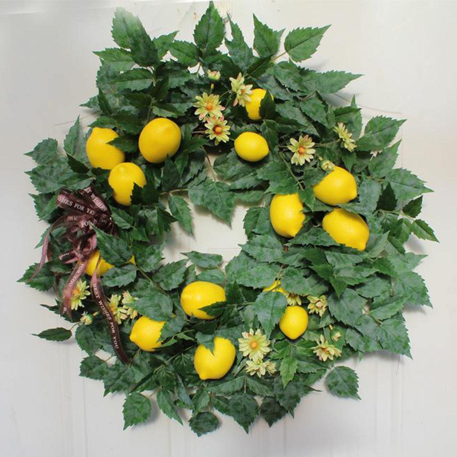 rockible Türkranz Künstlicher Zitronenblumenkranz Blumenkranz Hochzeitsdeko Handarbeit mit Widerstandsfähigen Stoffblättern Und Festlichen Blüten für Büro
