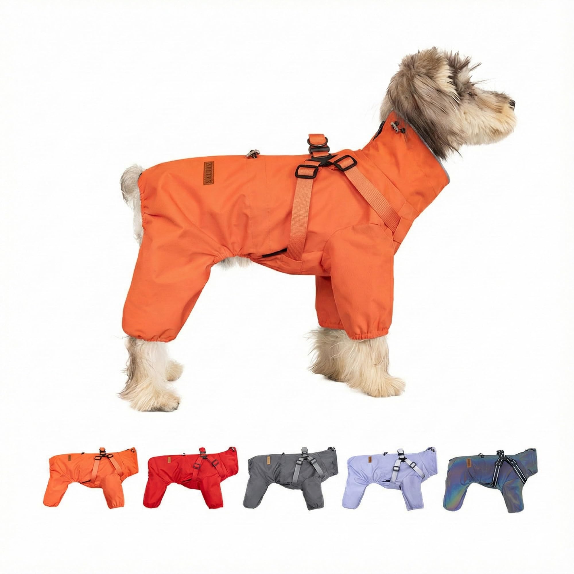[V.PET.B.R]Waterproof Dog Raincoat with Integrated Harness – 4-Leg Full Body Rain Suit, Windproof Dog Jacket with Adjustable Straps & High Collar, Wet & Muddy Walks(Orange,3XL)