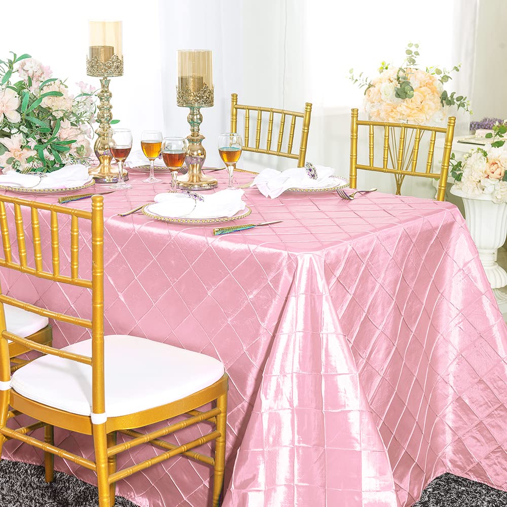 Wedding Linens Inc. 90 Inch x 156 Inch Rectangular Pintuck Seamless Taffeta Tablecloths Table Cover Linens for Wedding Party Banquet Events - Pink
