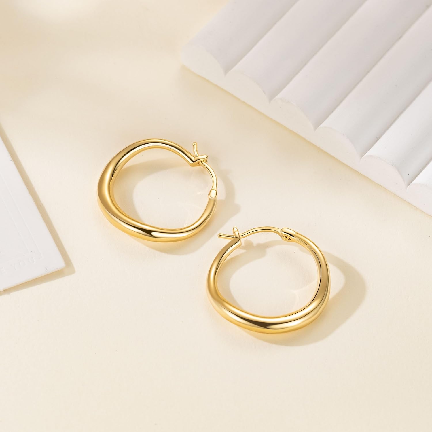 Gold Hoop Earrings 14K Gold Earrings for Women Gold Hoop Earrings for Women Hoops Irregular and Twisted Lines Dainty Hoops Earring for Womens 25mm