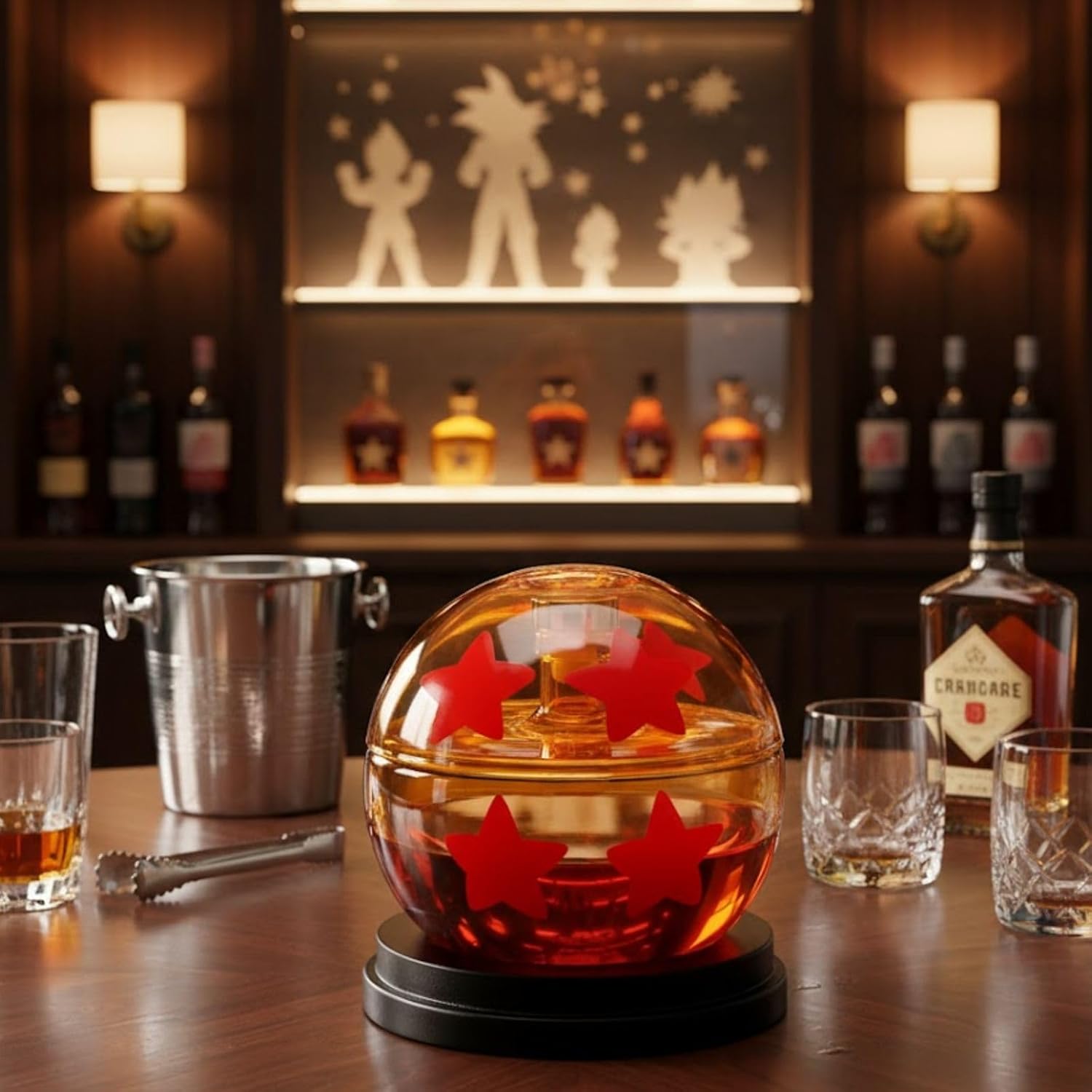 Dragon Whiskey & Wine Decanter 25oz | Anime Ball Collectible Star Sphere Carafe | Unique Crystal Glass Liquor Decanter for Fans & Collectors | Display Bar Decor Gift for Dad, Men, Him, 4 Star Balls