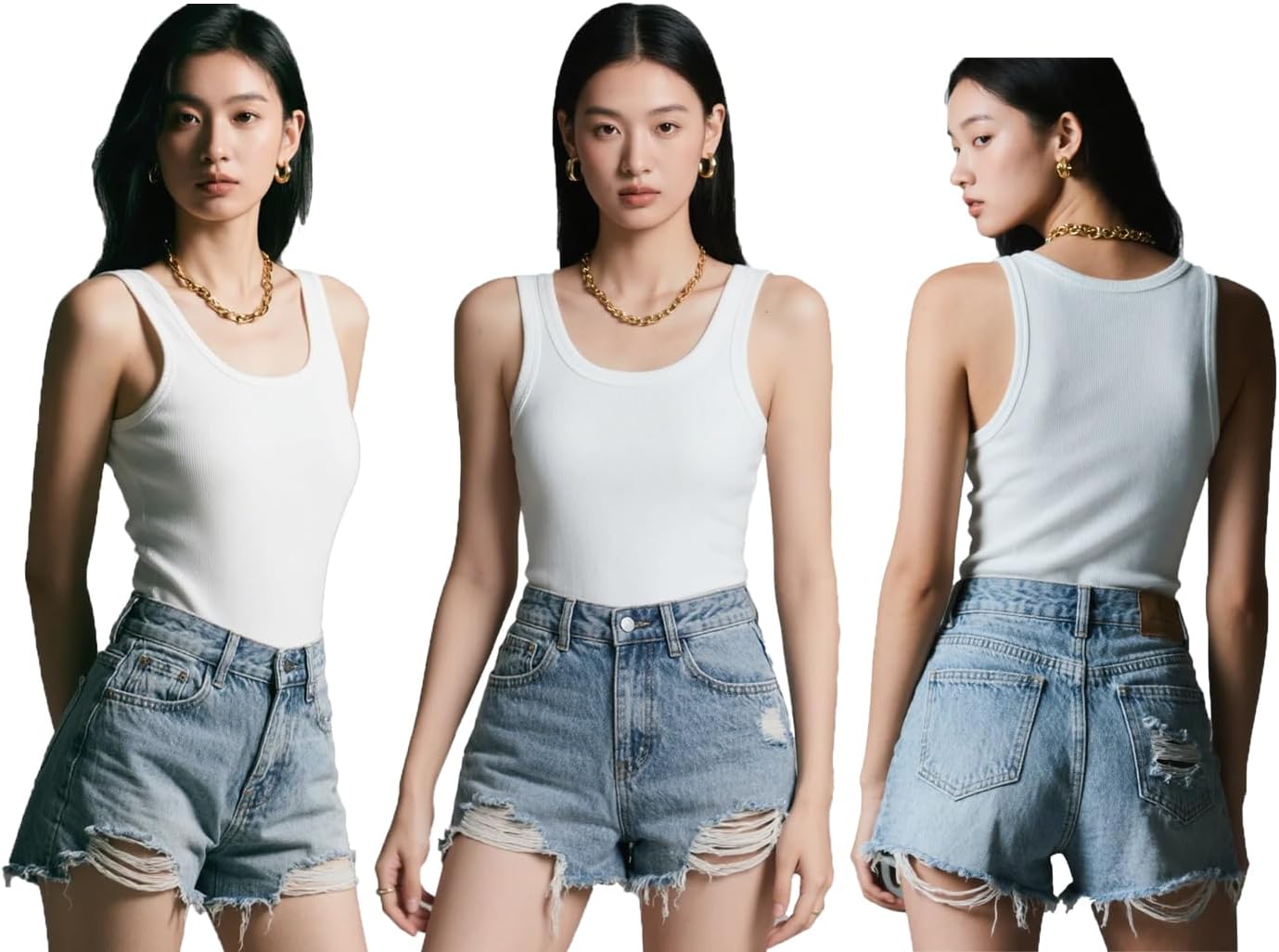 LightlyKiss Women's Ripped Denim Shorts High Waisted Frayed Skinny Casual Summer Jeans Blue