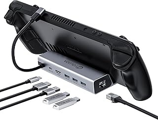 Steam Deck Dock HDMI 4K@60Hz, FOLODA 6 in 1 Valve Steam Deck USB C Hub with Gigabit Ethernet, HD 4K Video Output, 3 USB 3.0, 100W Charge USB-C Port, Stand Dock for Type-C Tablets & Video Games Console